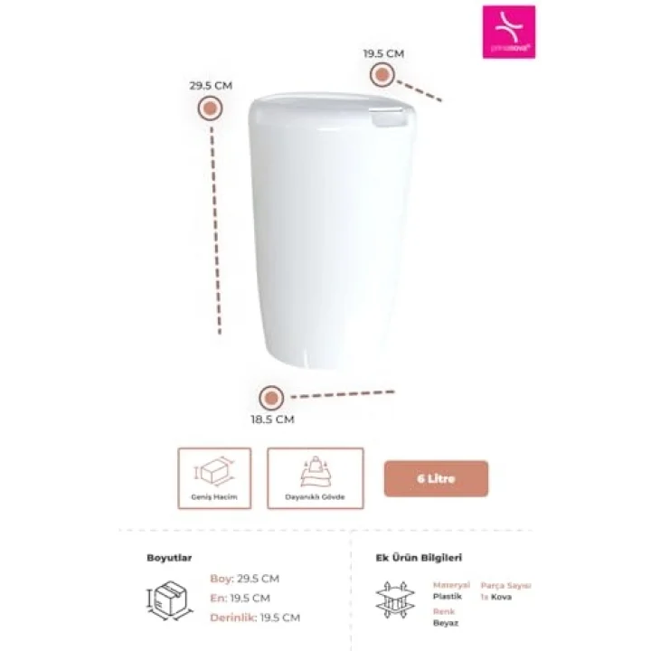 6 LT Banyo Mutfak Tezgah Üstü Çöp kovası - Beyaz