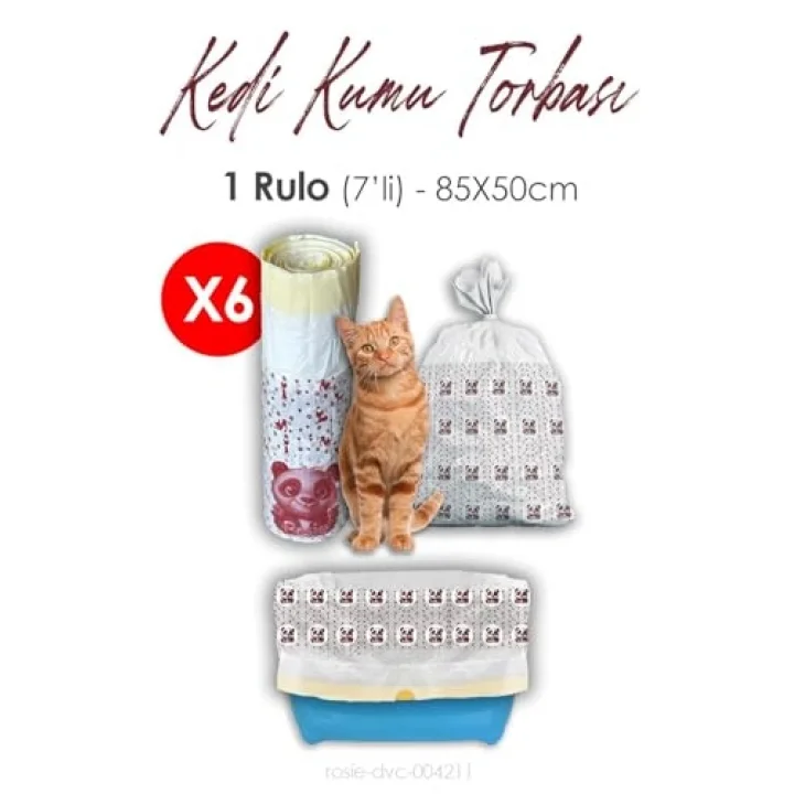 6 Rulo Kedi Kumu Torbası, 85x50cm Boyutunda, 7 li 6 Rulo