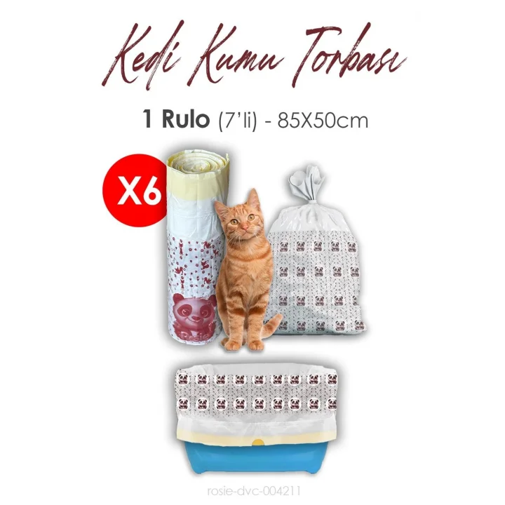 6 Rulo Kedi Kumu Torbası, 85x50cm Boyutunda, 7 li 6 Rulo