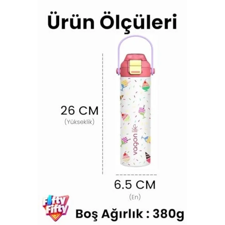 600 ML Tek Kapak Çift Kullanım Pipetli Rahat İçim Kulplu Paslanmaz Çelik Termos ff1111-600ML Bej