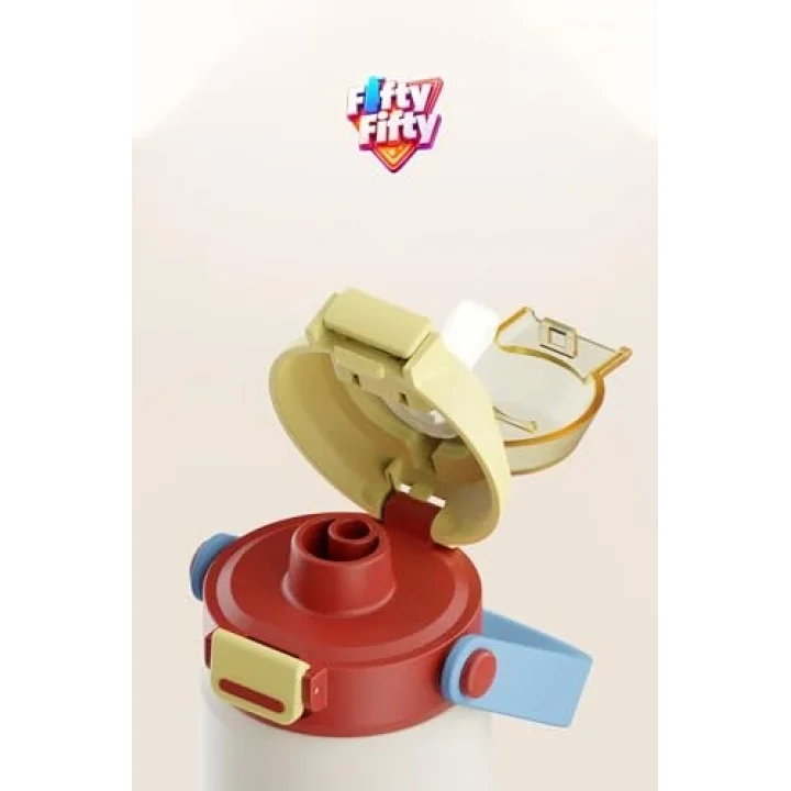 600 ML Tek Kapak Çift Kullanım Pipetli Rahat İçim Kulplu Paslanmaz Çelik Termos ff1111-600ML Bej