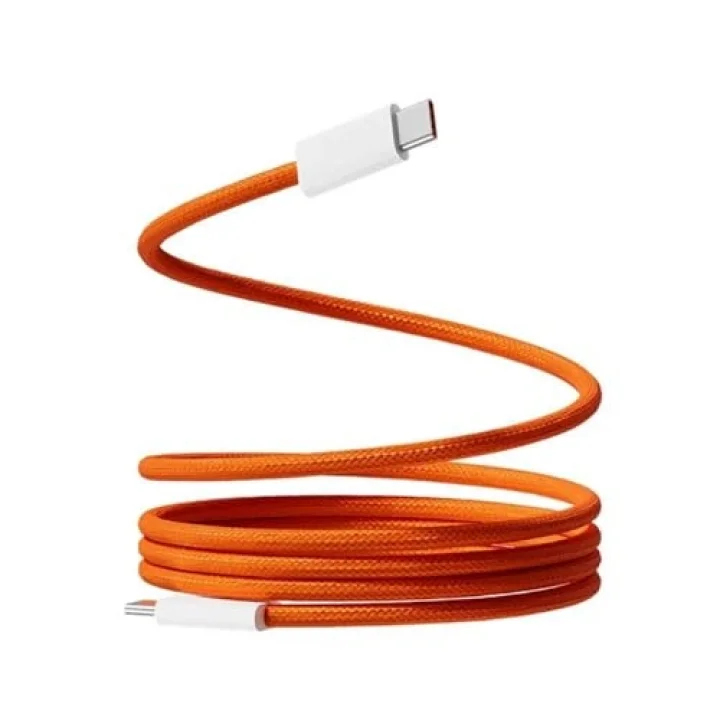 60W Apple İphone Uyumlu Type-C to Type-C Örgülü Hızlı Data ve Şarj Kablosu ve Sim İğnesi Turuncu