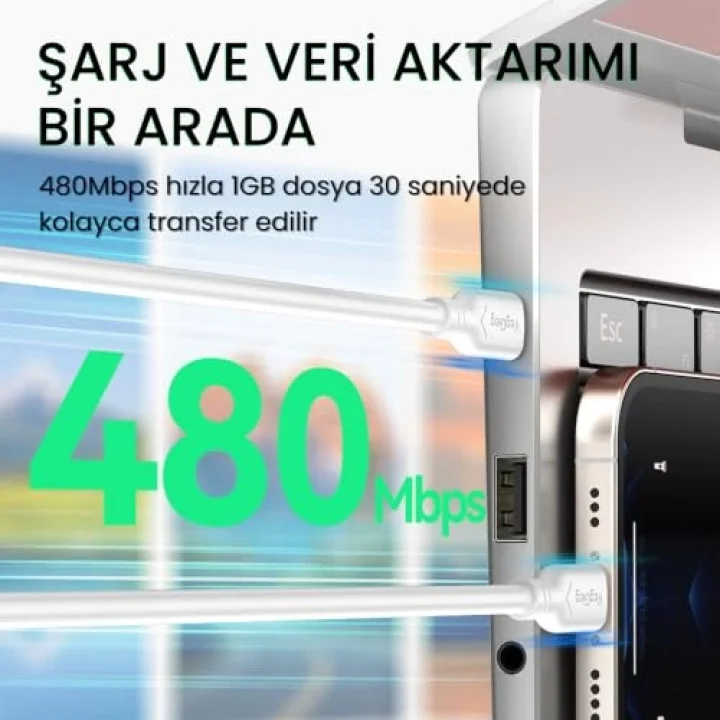 60W Type-C to Type-C Hızlı Şarj ve Data Kablosu 1.2 Metre