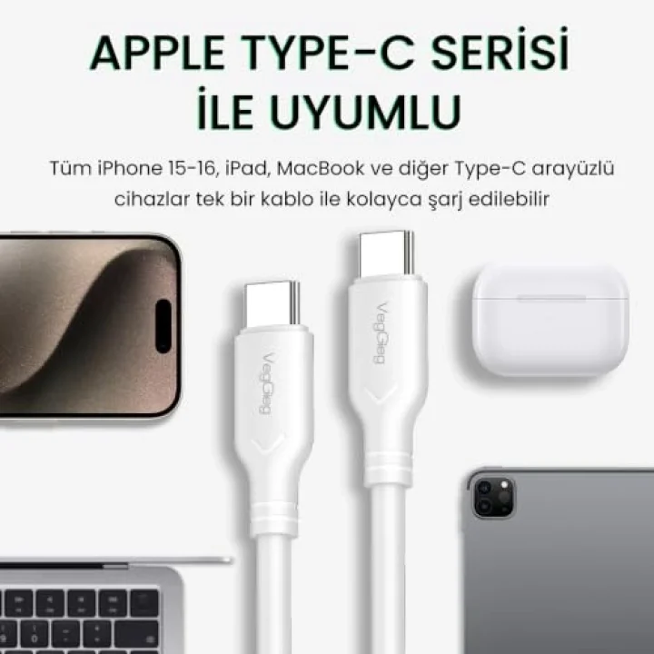 60W Type-C to Type-C Hızlı Şarj ve Data Kablosu 1.2 Metre