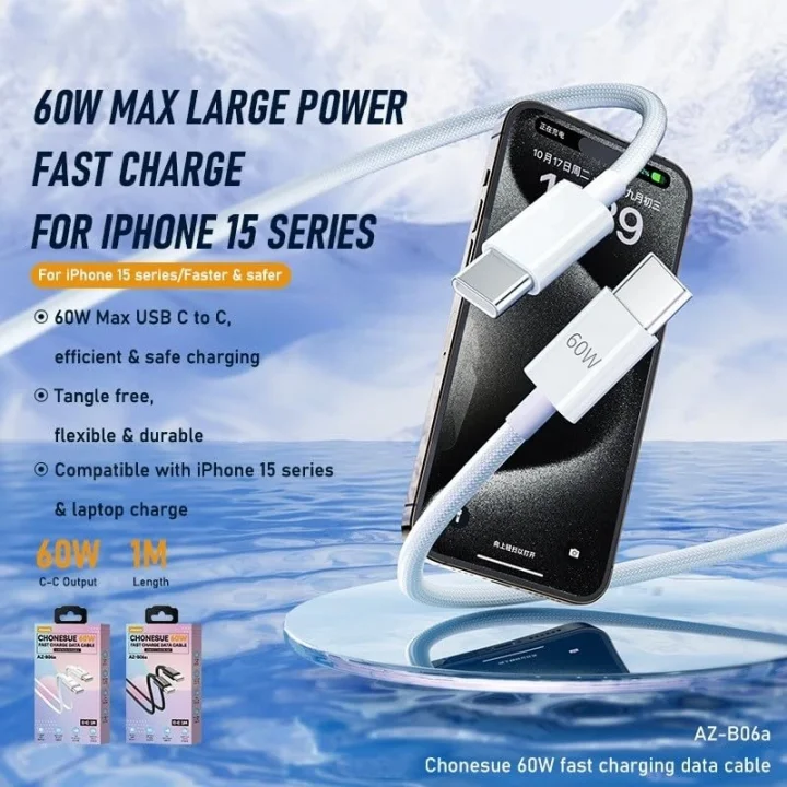 60W Type-C to Type-C Hızlı Şarj ve Data Kablosu 1m Beyaz AZ-B06aB