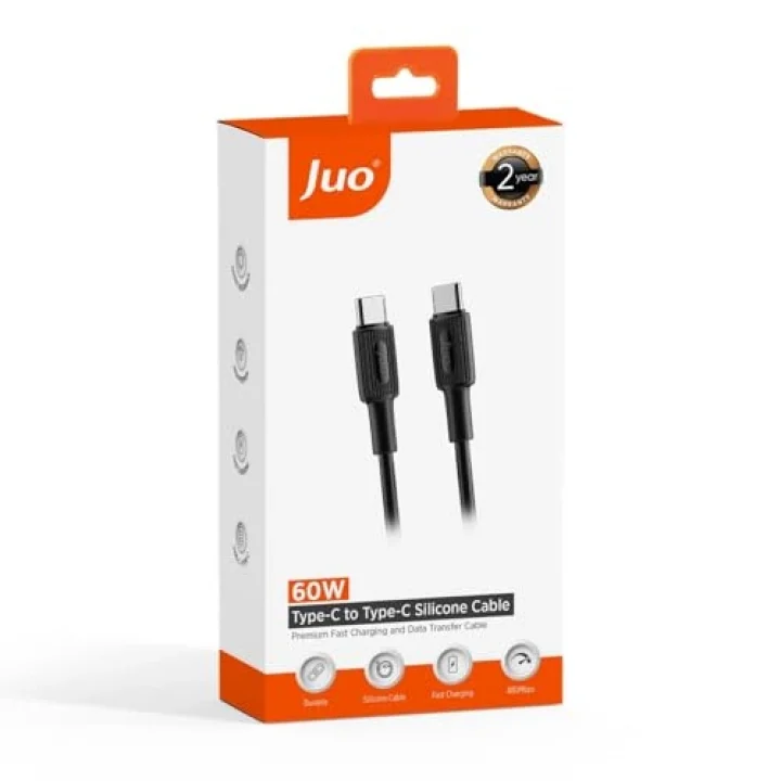 60W USB Type-C to Type-C Silikon Hızlı Şarj ve Data Kablosu Siyah 1 Metre