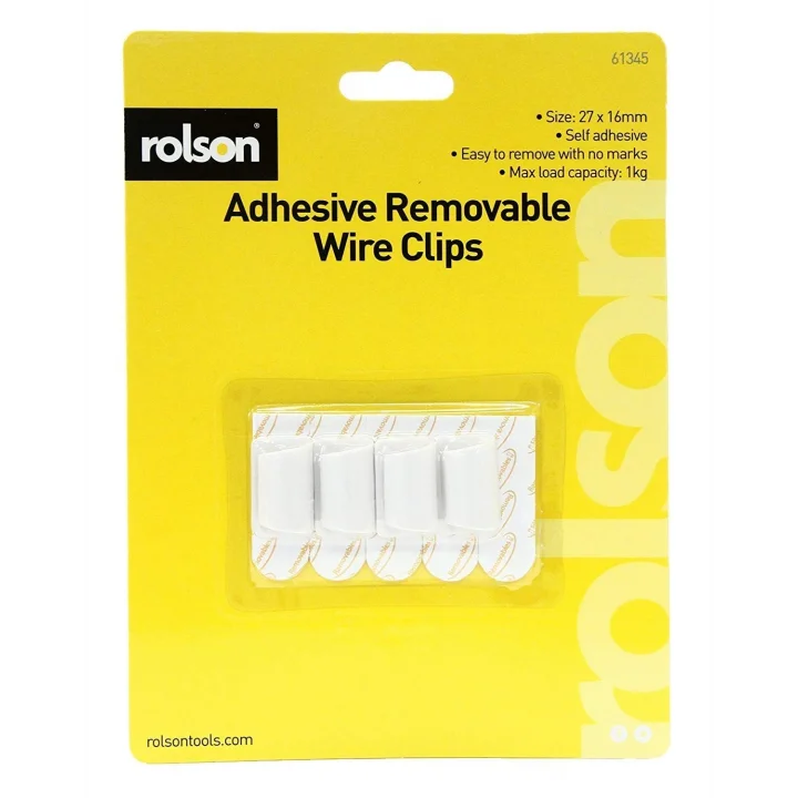 61345 4Pc Removable Adhesive Wire Clip, Black, 27x16mm