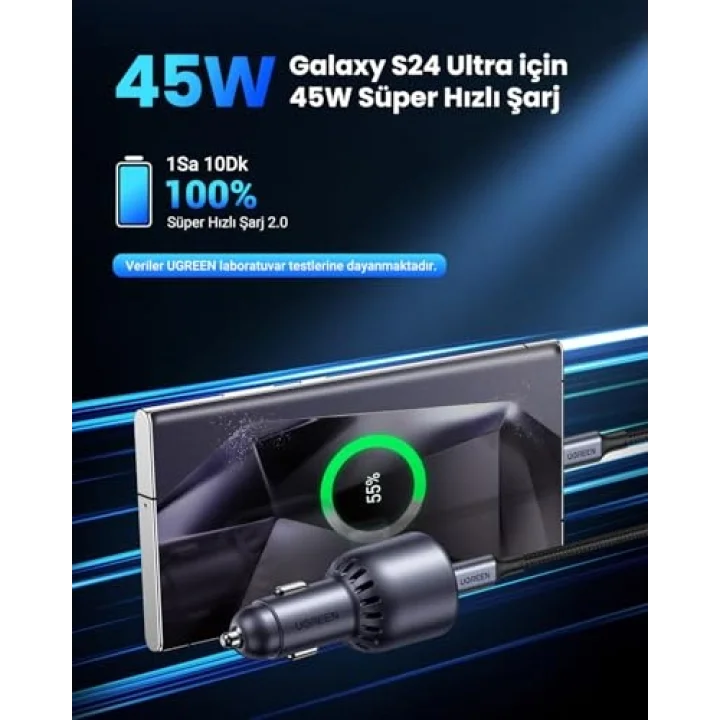 63W 2 Portlu Araç İçi Şarj Cihazı Çakmaklık Adaptörü, 35023