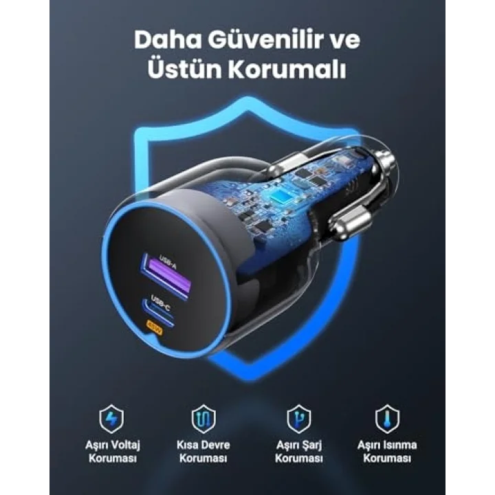 63W 2 Portlu Araç İçi Şarj Cihazı Çakmaklık Adaptörü, 35023