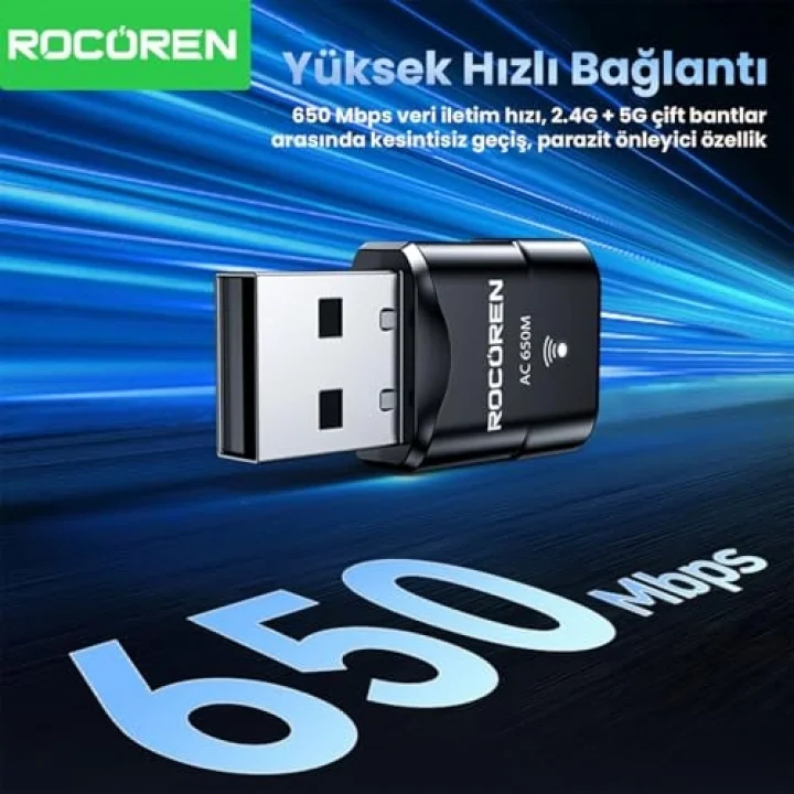 650 Mbps 2.4 & 5GHz Dual Band USB WiFi Adaptör