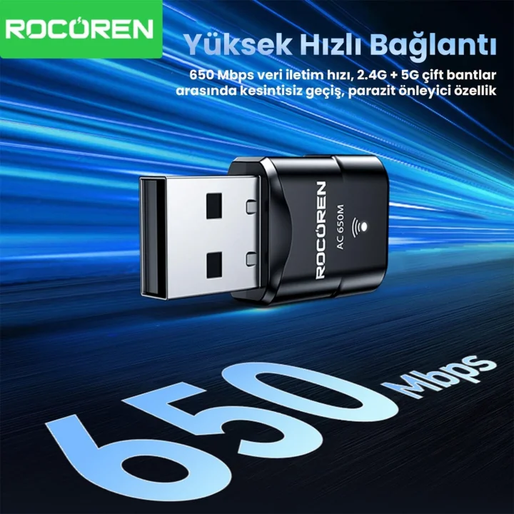 650 Mbps 2.4 & 5GHz Dual Band USB WiFi Adaptör