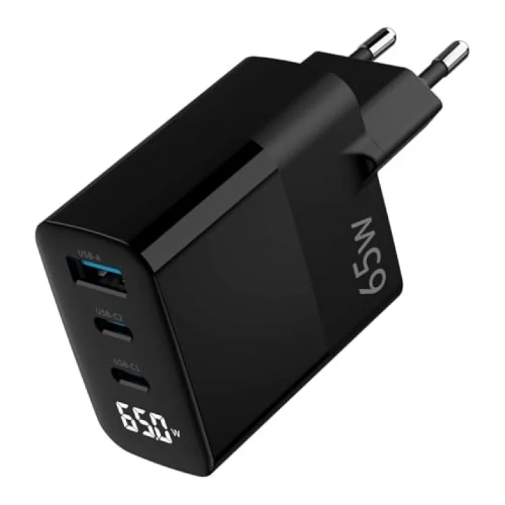 65W GaN Led Ekranlı Hızlı Şarj Cihazı 2 Type-C + USB-A iPhone & iPad & Notebook Uyumlu Şarj Aleti
