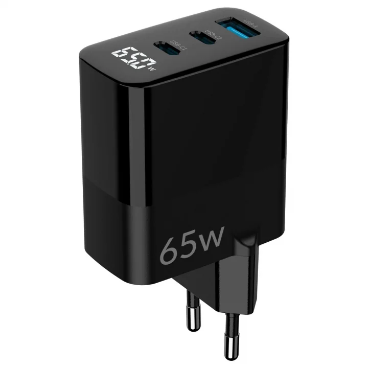 65W GaN Led Ekranlı Hızlı Şarj Cihazı 2 Type-C + USB-A iPhone & iPad & Notebook Uyumlu Şarj Aleti