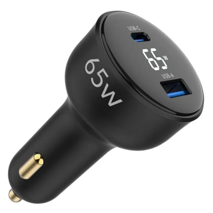65W Led Ekranlı Type-C + USB-A Araç Şarj Aleti iPhone & Android & Notebook Araç içi Şarj Cihazı