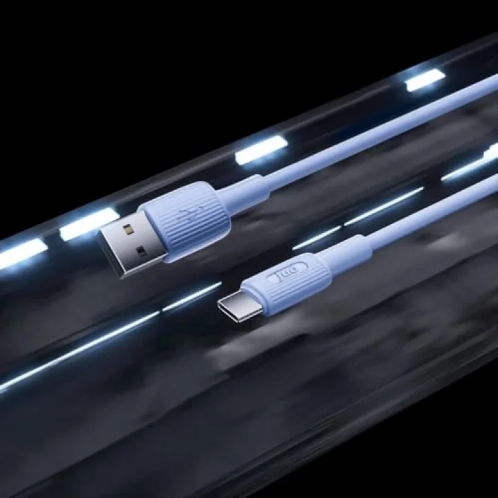 66W USB-A to USB Type-C Silikon Hızlı Şarj ve Data Kablosu Mavi 1 Metre