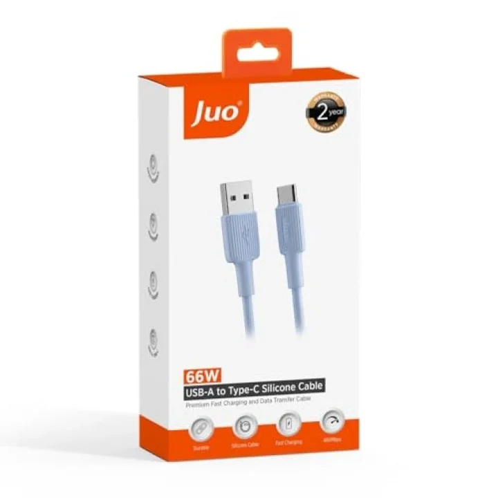 66W USB-A to USB Type-C Silikon Hızlı Şarj ve Data Kablosu Mavi 1 Metre