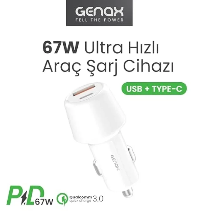67W Ultra Hızlı Çift Port Araç Şarj Başlığı