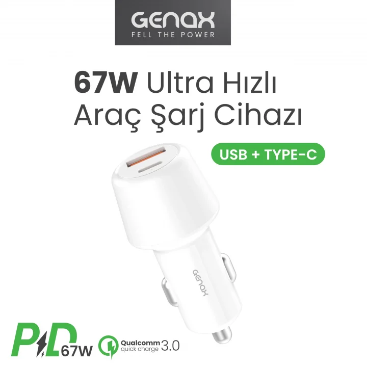 67W Ultra Hızlı Çift Port Araç Şarj Başlığı