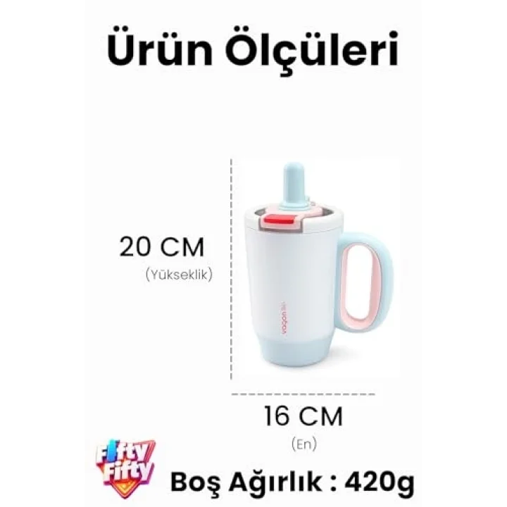 680 ML Tek Kapak Çift Kullanım Pipetli Rahat İçim Kulplu Paslanmaz Çelik Termos Mug FFVGN1113-680ML Pembe