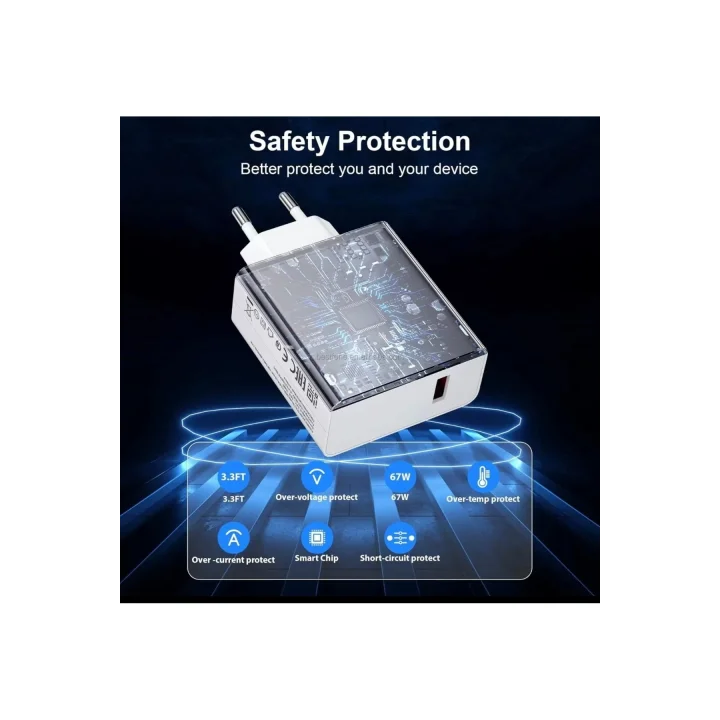 Mey İthalat® ⚡ 67W Hızlı Şarj Adaptörü + Type-C Kablosu | Süper Hızlı Şarj Cihazı 1 metre