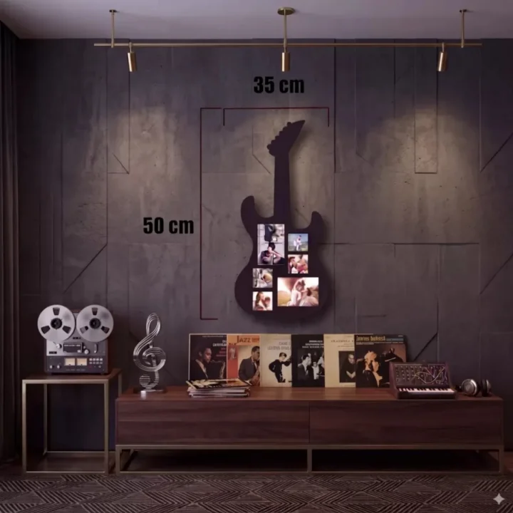 Mey İthalat® Modern Rock Serisi: Siyah Lazer Kesim Gitar Figürlü Çoklu Anı Çerçevesi