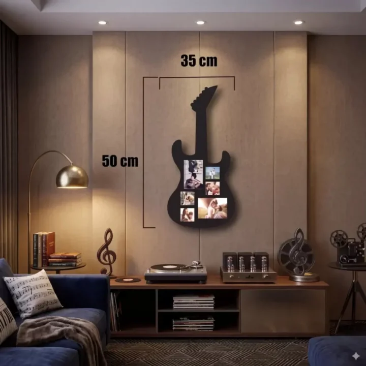 Mey İthalat® Modern Rock Serisi: Siyah Lazer Kesim Gitar Figürlü Çoklu Anı Çerçevesi