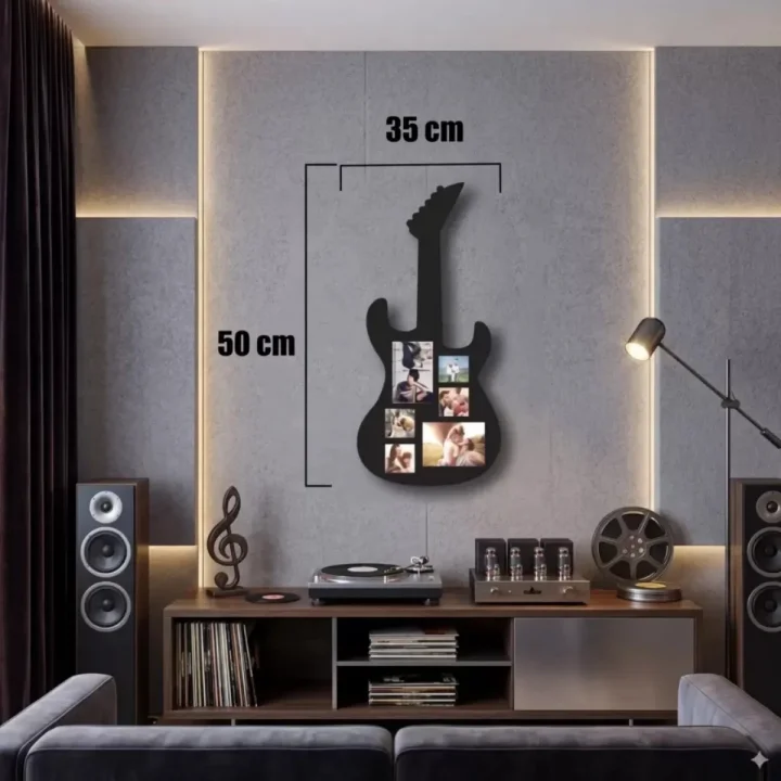 Mey İthalat® Modern Rock Serisi: Siyah Lazer Kesim Gitar Figürlü Çoklu Anı Çerçevesi