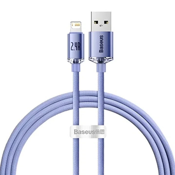 Crystal Shine, 2.4 A USB-A & Lightning Data ve Şarj Kablosu, 1.2 Metre, Mor, ‎CAJY000005