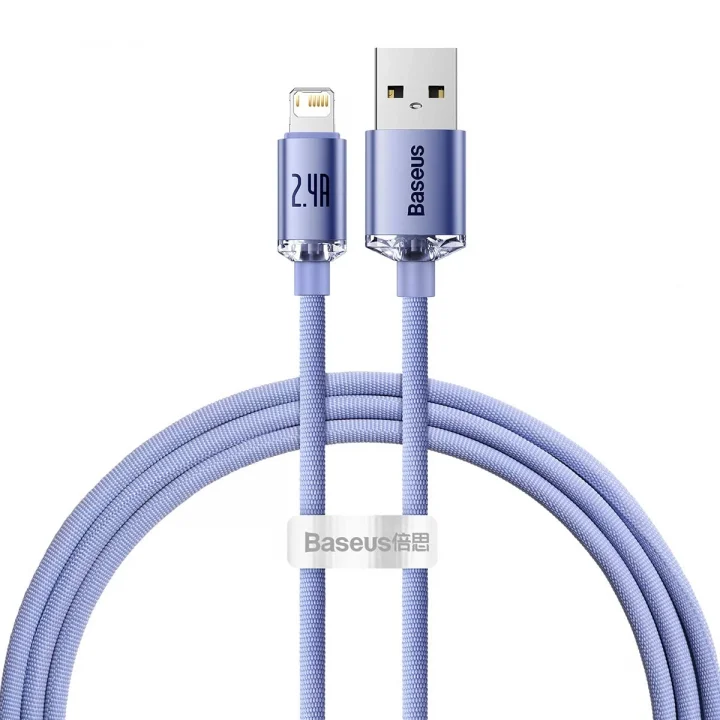 Crystal Shine, 2.4 A USB-A & Lightning Data ve Şarj Kablosu, 1.2 Metre, Mor, ‎CAJY000005