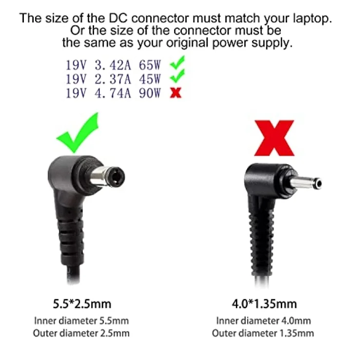 ® Şarj cihazı 19V 3,42A 65W Notebook Laptop Şarj kablosu AC Toshiba Lenovo Medion fiş için: 【5,5 x 2,5mm】 Taşınabilir bilgisayar için şarj cihazı güç kaynağı pil güç kaynağı