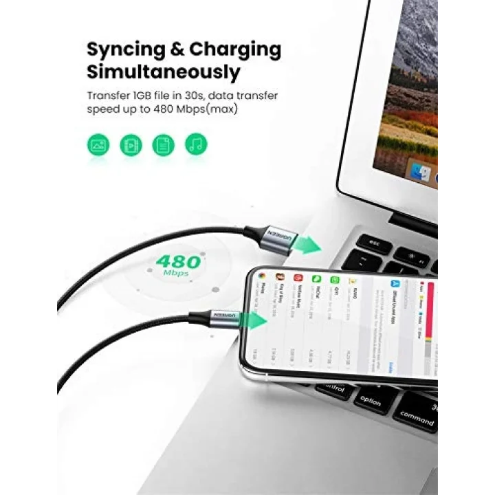 Mfi Lisanslı USB-A & Lightning Örgülü Data ve Şarj Kablosu, 2 Metre, Siyah, ‎60158