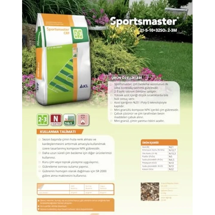 21-5-10+32SO₃ Kontrollü Salınımlı Çim Gübresi 2-3 Ay 25 KG