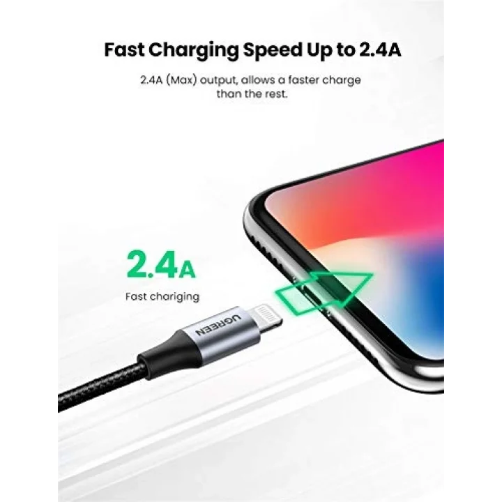 Mfi Lisanslı USB-A & Lightning Örgülü Data ve Şarj Kablosu, 2 Metre, Siyah, ‎60158
