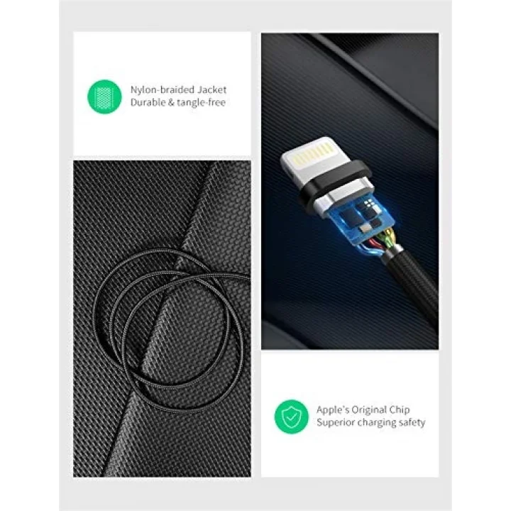 Mfi Lisanslı USB-A & Lightning Örgülü Data ve Şarj Kablosu, 2 Metre, Siyah, ‎60158