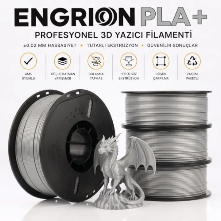 PLA+ Filament 1.75 mm 1 kg Gümüş - Yüksek Hızlı Baskı, ±0.02mm Tolerans, FDM/AMS Uyumlu 3D Yazıcı Filamenti