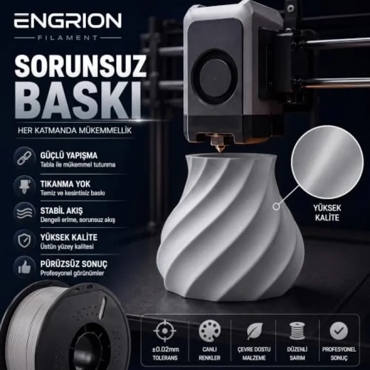 PLA+ Filament 1.75 mm 1 kg Gümüş - Yüksek Hızlı Baskı, ±0.02mm Tolerans, FDM/AMS Uyumlu 3D Yazıcı Filamenti