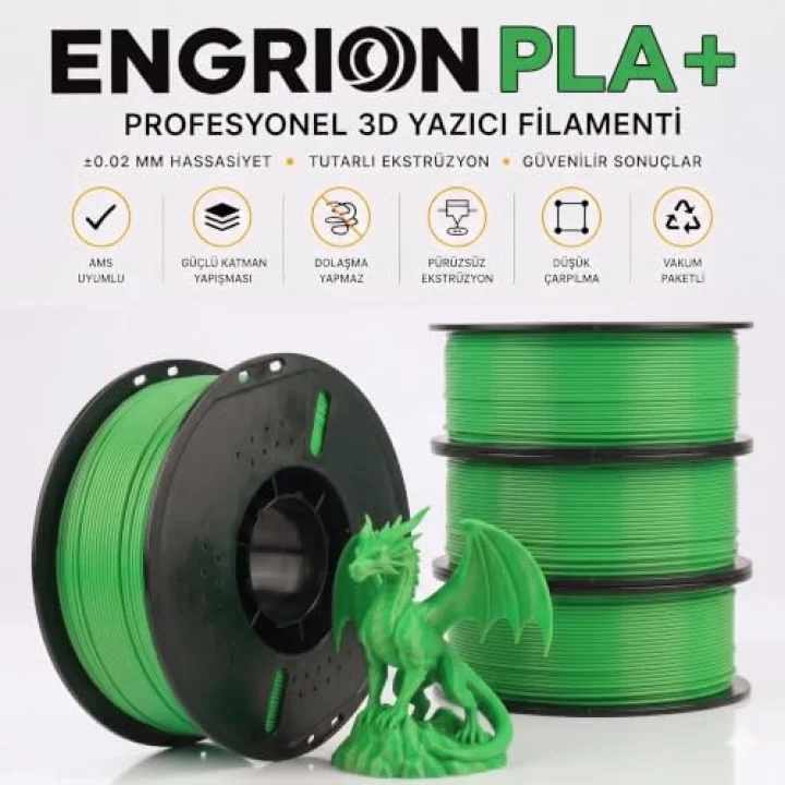 PLA+ Filament 1.75 mm 1 kg Bambu Yeşili - Yüksek Hızlı Baskı, ±0.02mm Tolerans, FDM/AMS Uyumlu 3D Yazıcı Filamenti