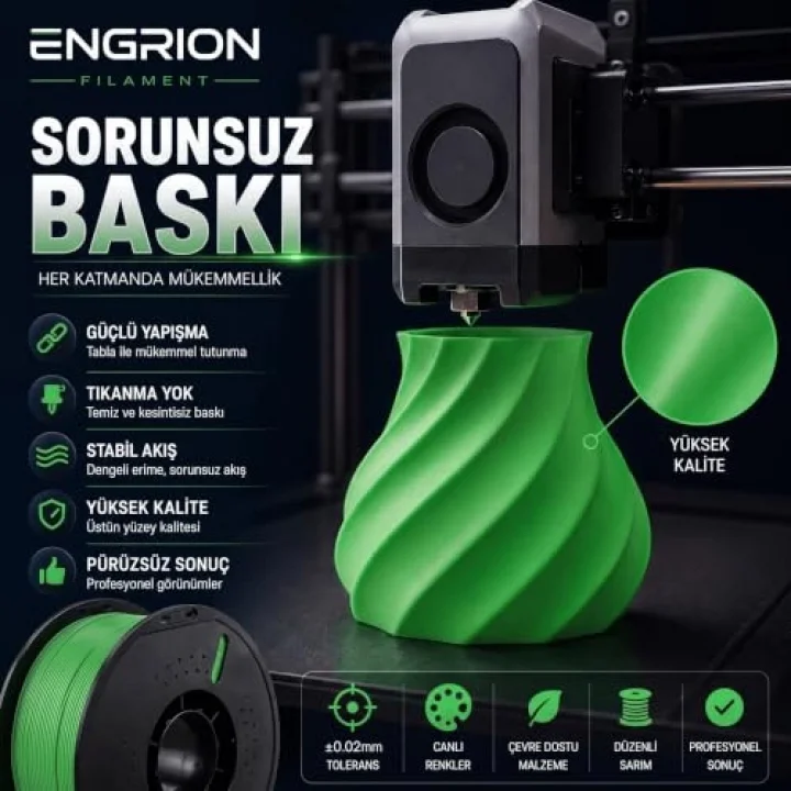 PLA+ Filament 1.75 mm 1 kg Bambu Yeşili - Yüksek Hızlı Baskı, ±0.02mm Tolerans, FDM/AMS Uyumlu 3D Yazıcı Filamenti