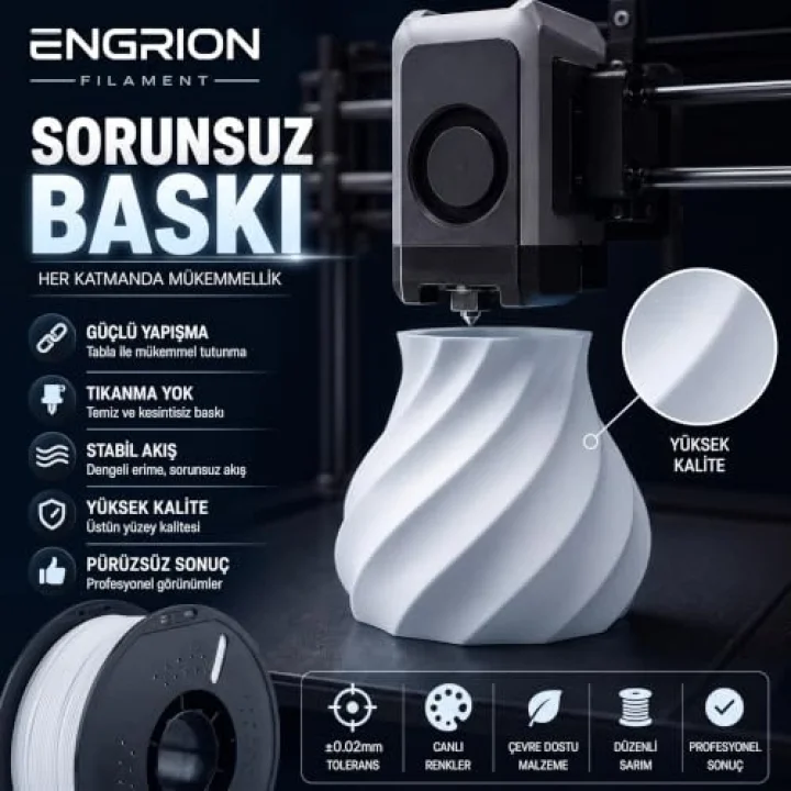 PLA+ Filament 1.75 mm 1 kg Soğuk Beyaz - Yüksek Hızlı Baskı, ±0.02mm Tolerans, FDM/AMS Uyumlu 3D Yazıcı Filamenti