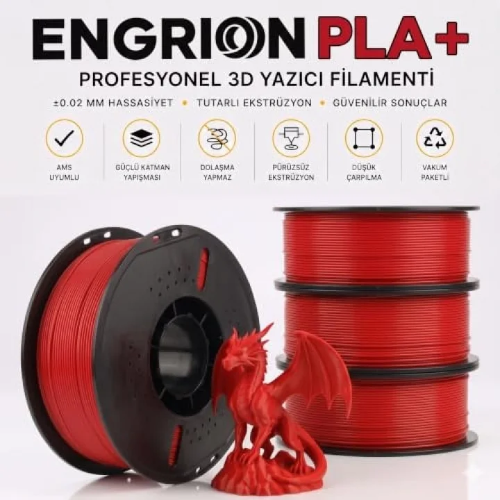 PLA+ Filament 1.75 mm 1 kg Kırmızı - Yüksek Hızlı Baskı, ±0.02mm Tolerans, FDM/AMS Uyumlu 3D Yazıcı Filamenti