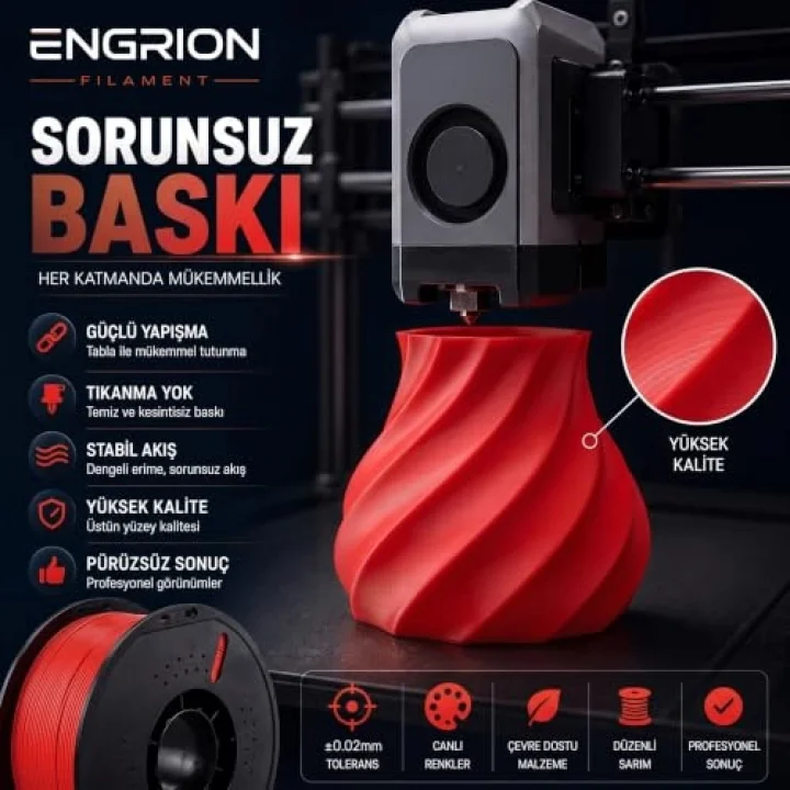 PLA+ Filament 1.75 mm 1 kg Kırmızı - Yüksek Hızlı Baskı, ±0.02mm Tolerans, FDM/AMS Uyumlu 3D Yazıcı Filamenti