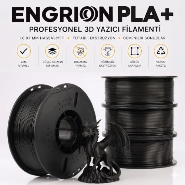 PLA+ Filament 1.75 mm 1 kg Siyah - Yüksek Hızlı Baskı, ±0.02mm Tolerans, FDM/AMS Uyumlu 3D Yazıcı Filamenti