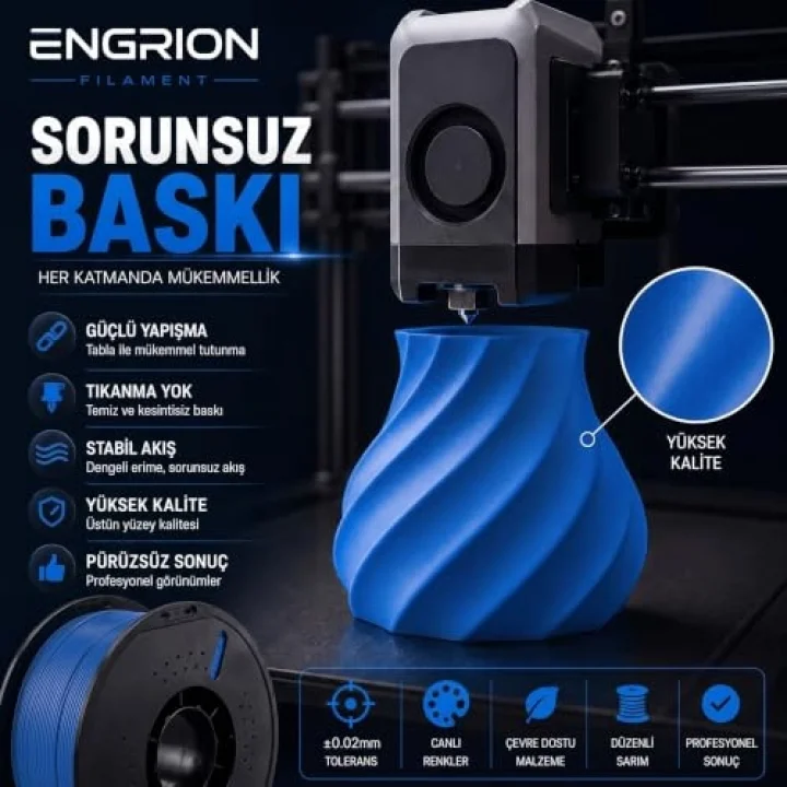 PLA+ Filament 1.75 mm 1 kg Kobalt Mavisi - Yüksek Hızlı Baskı, ±0.02mm Tolerans, FDM/AMS Uyumlu 3D Yazıcı Filamenti