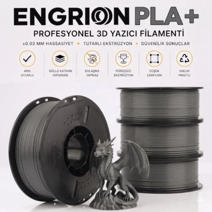 PLA+ Filament 1.75 mm 1 kg Koyu Gri - Yüksek Hızlı Baskı, ±0.02mm Tolerans, FDM/AMS Uyumlu 3D Yazıcı Filamenti
