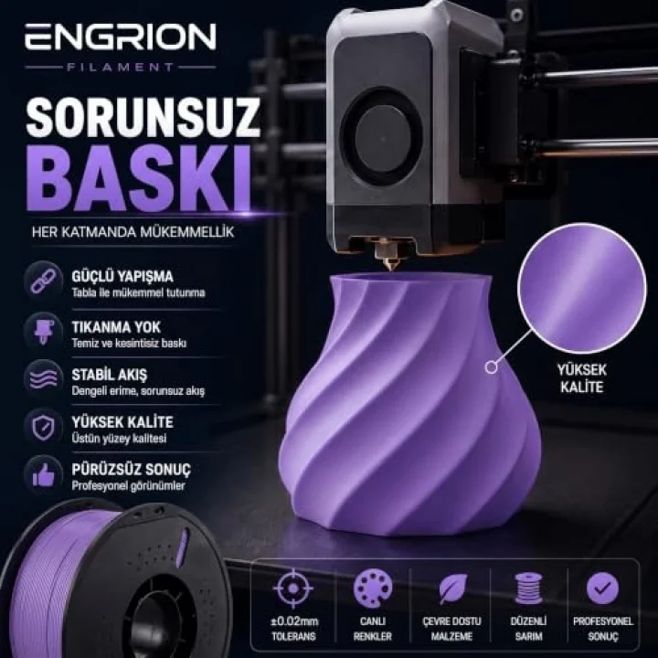 PLA+ Filament 1.75 mm 1 kg Mor - Yüksek Hızlı Baskı, ±0.02mm Tolerans, FDM/AMS Uyumlu 3D Yazıcı Filamenti