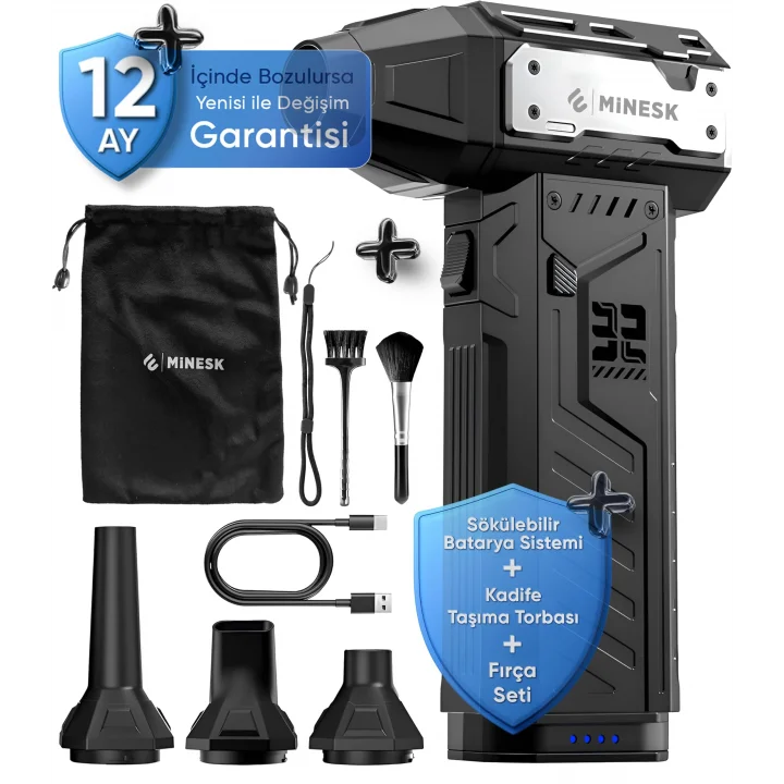 G320 Turbo Jet Fan Hava Üfleyici - 【Turbo Modda 320 Gram Hava Üfleme Gücü】- Ultra Güçlü Hava Basıncı -Taşıma Torbalı ve Ekstra Nozullu - Çıkarılabilir Batarya Sistemi