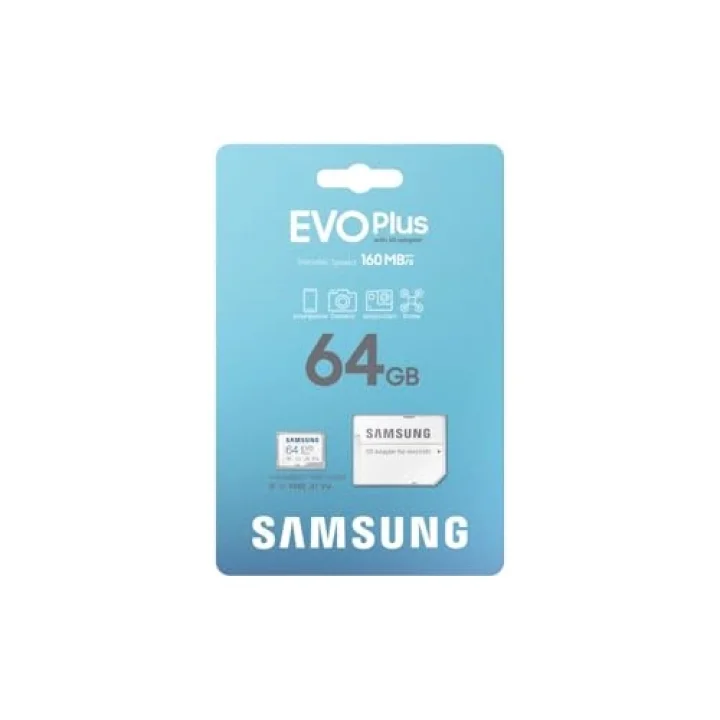 EVO Plus microSDXC Hafıza Kartı 64 GB, 160 MB/s, U1, V10, A1, ‎MB-MC64SA/APC (2024 Serisi)