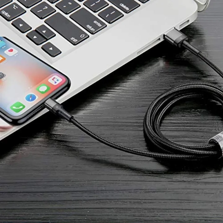 Cafule Special Edition, USB-A & Lightning 2.4 A Şarj & Data Aktarım Kablosu,1 Metre, Gri - Siyah, ‎CALKLF-GG1