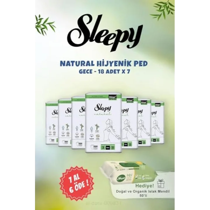 7 AL 6 ÖDE Natural Gece Hassas Hijyenik Ped 18 Adet ve 50 li Doğal Islak Mendil