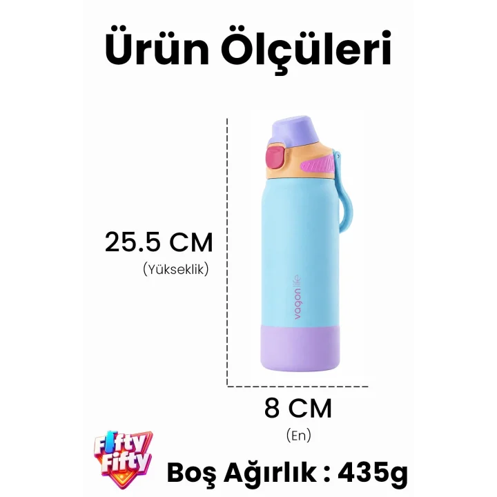700 ML Tek Kapak Çift Kullanım Pipetli Rahat İçim Kulplu Paslanmaz Çelik Termos FFVGN1112-700ML Mavi